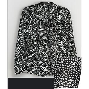 J Crew Mercantile Sz 6 Heart Print Blouse Long Balloon Sleeve Ruffle Button Top